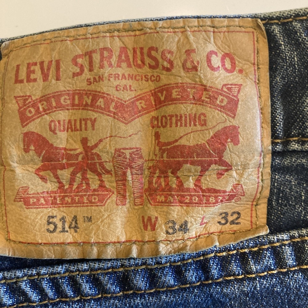 LEVI Jeans 514 Men 34x32 (Fits 34x30.5) Stretch Straight Fit Blue Western Cowboy - Picture 3 of 15